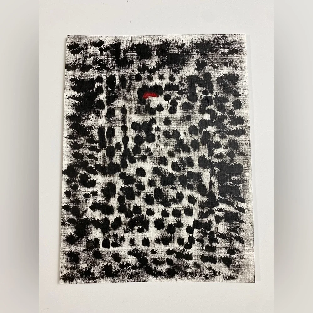 Abstract Acrylic Original Painting On Canvas Paper 9X12 Wall Art Black red - Picture 2 of 5